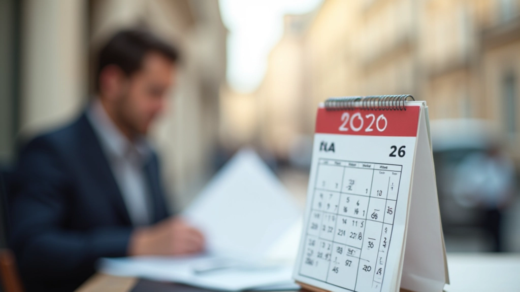 Calendrier fiscal 2026 avec dates importantes en surbrillance