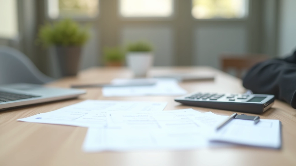 Espace de travail professionnel avec documents fiscaux et ordinateur portable