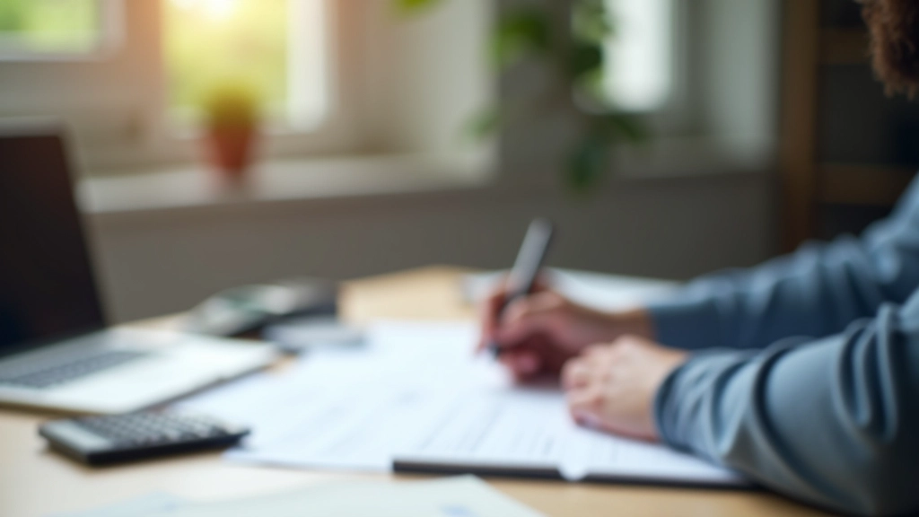 Personne travaillant sur des documents fiscaux avec concentration