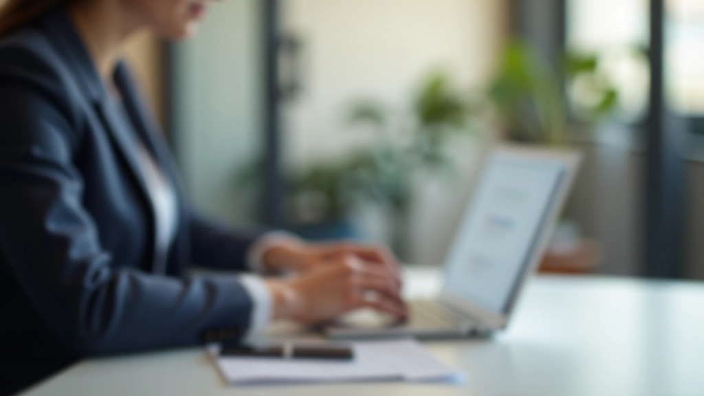 Personne remplissant une déclaration d'impôts sur son ordinateur portable dans un environnement de bureau moderne