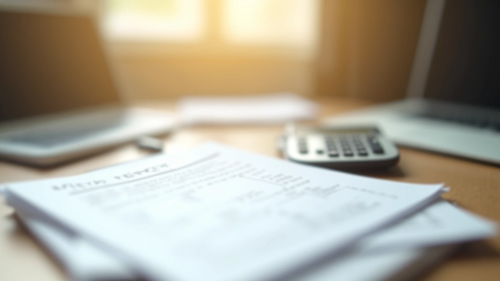 Documents fiscaux et calculs d'impôts organisés sur un bureau professionnel